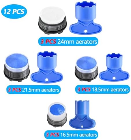 12 PCS Faucet Aerator Set, M16.5, M18.5, M21.5, M24, Kitchen & Bathroom Sink Aerator Replacement with Key Removal Wrench Tool - Image 4