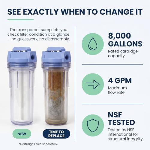 Culligan HF-360A/HF-360B Whole House Water Filter Housing Clear – 3/4" Inlet/Outlet, Standard Duty, Sediment Water Filtration for Home Plumbing & Appliances, NSF Certified - Image 5