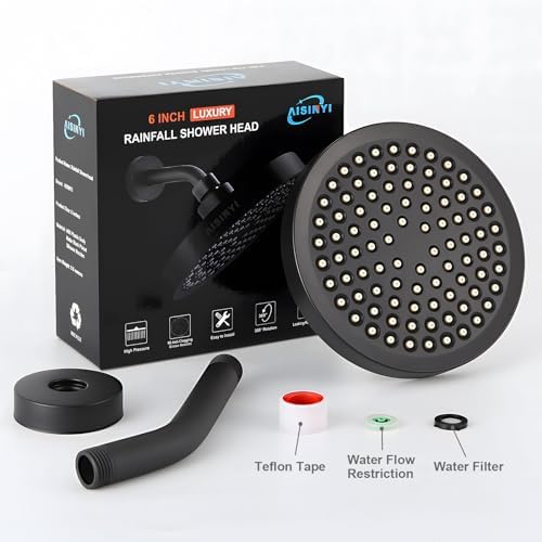 6" Rain Shower Head & 6" Shower Arm, Luxury Matte Black Finish - Image 3