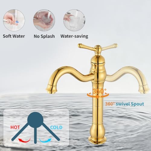 Single Handle Bathroom Vessel Sink Faucet, Polished Gold - Image 7