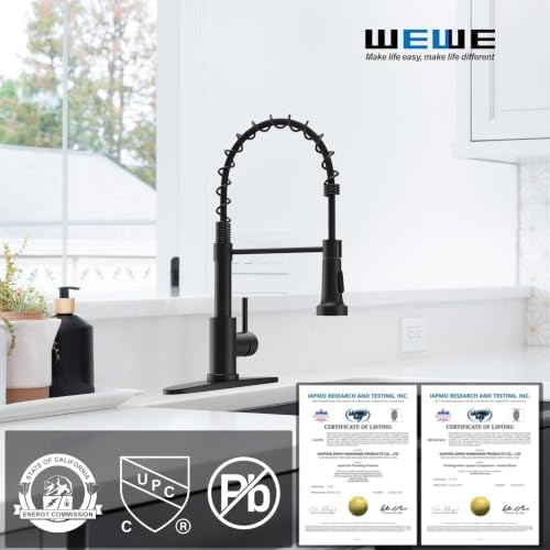 WEWE Black Kitchen Faucet with Pull Down Sprayer, High Arc Bar Sink Faucet - Image 2