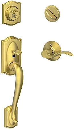 SCHLAGE Camelot Single Cylinder Handleset and Left Hand Accent Lever, Satin Brass (F60 CAM 608 Acc LH) by Unknown