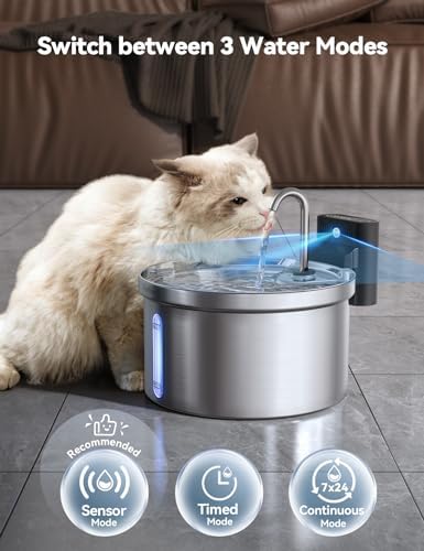 Wireless Cat Water Fountain [Water & Battery Separation] FEELNEEDY Stainless Steel Automatic Pet Water Dispenser, 4000mAh Battery Operated Water Fountains for Cats Dogs - 3.5L/118oz - Image 4