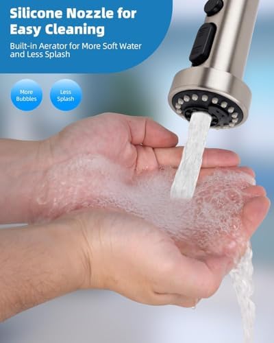 Hibbent NSF/ANSI/CAN 61 & CUPC Certified Pull Down Kitchen Faucet Head Replacement, 3 Function Sink Faucet Sprayer Nozzle with 15 Adapters, Compatible with Moen, Delta, Kohler Faucets, Brushed Nickel - Image 5