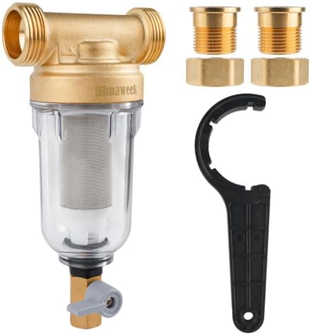 Himaweek WSP-100 Spin Down Sediment Prefilter, Whole House Reusable Flushable Water Filter 100 Micron, 1" MNPT & 3/4" FNPT Lead-Free Brass Water Pre Filter for Well Water Home Plumbing System by HimaweekDirect