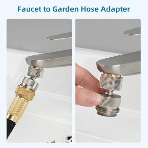 Hibbent Sink Faucet to Garden Hose Adapter, 360-Degree Swivel 55/64 Inch Female Thread, Sink Hose Attachment for Faucet Adapter Connector, Brushed Nickel - Image 6