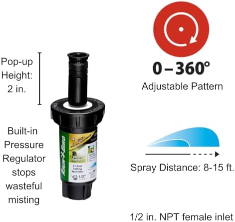Rain Bird 1802HV15PR Pressure Regulating (PRS) High Efficiency Professional Pop-Up Sprinkler, Adjustable 0° - 360° Pattern, 8' - 15' Spray Distance, 2" Pop-up Height (Pack of 2) - Image 2