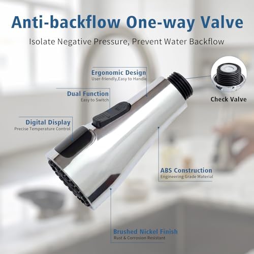Kitchen Sink Faucet Sprayer Head Replacement, LED Temperature Sensitive Display Pull Down Pull Out Faucet Nozzle (Chrome) - Image 6