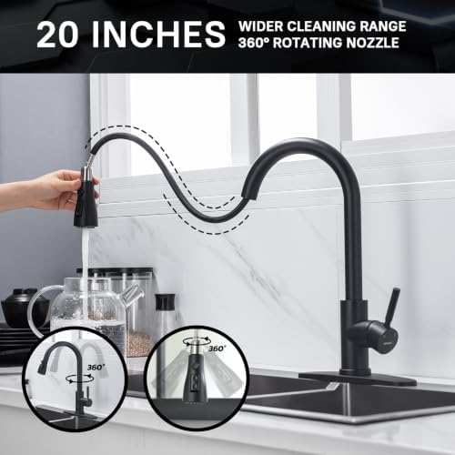 WEWE Pull-Down Kitchen Faucet, Leak-Proof, Matte Black, Single Handle - Image 4