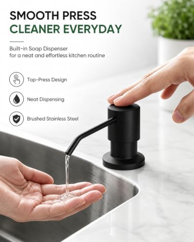 Kitchen Faucet with Pull Down Sprayer and Soap Dispenser, Black 304 Stainless Steel Single Handle with 3 Spray Modes, 18-Inch Hose, 10-Inch Deck Plate - Image 4