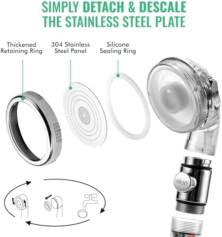 StoneStream Handheld Shower Head High Pressure with Hose, 3 Spray Settings - Image 5