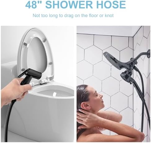 OFFO Shower Hose, 48 in Bidet Hose High Pressure Explosion Proof Toilet Hose for Bidet Sprayer Stainless Steel Electroplating Handheld Shower Hose Flex Hoses with Woven Inner Tube, Matte Black - Image 3