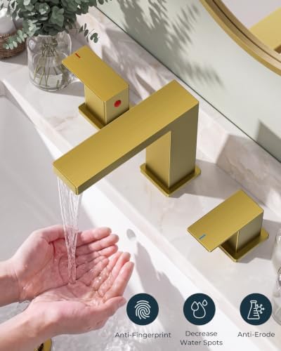 FORIOUS 8" Brushed Gold Bathroom Faucet 3 Hole, Gold Vanity Faucet 3 Holes - Image 3
