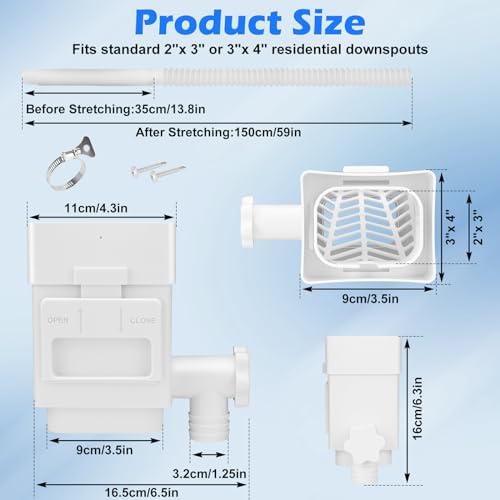 WADEO Rain Barrel Diverter Kit Fits 2''x3'' or 3''x4'' Downspouts White - Image 6