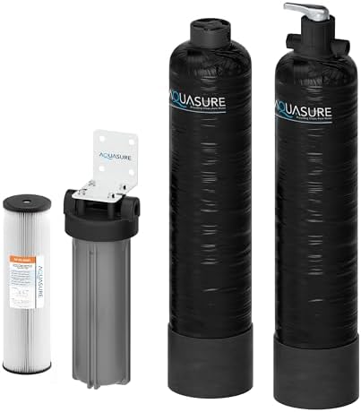 Aquasure Serene Lite 800K Gallons Whole House Salt-Free Water Conditioner/Descaler Bundle with Pleated Sediment Filter and GAC/KDF55 Treatment System for 1-3 Bathrooms | Removes 99% of Contaminants by Aquasure