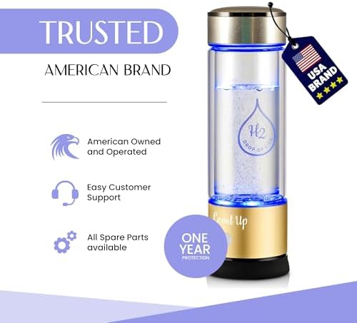 LevelUpWay 2025 Hydrogen Water Bottle Generator – New Technology Glass with SPE PEM Ionic Membrane – High Borosilicate Glass – 13 Ounce (Gold) – Premium Hydration Solution - Image 2
