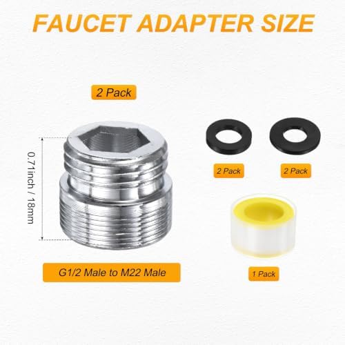 M METERXITY 2-Pack Faucet Adapter, G1/2 Male to M22 Male, for Kitchen - Image 3
