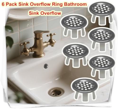 6 Pack Stainless Sink Basin Trim Overflow Cover,Bathroom Sink Overflow Trim Ring Stainless Steel Mesh Round Hole,Sink Basin Trim Ring Insert in Hole Round Caps for Home,Sink,Bathroom,Kitchen - Image 6