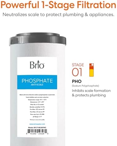 Brio Whole House Water Filter System w/Gauge & Fast-Flow Phosphate Anti-Scale Filter 4.5" x 20" | Removes Dirt, Improves Taste & Protects Home Appliances | 900 GPH | 100,000 Gallons or 12 Months - Image 4