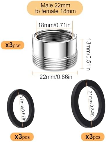 3 pcs Faucet Adapter Kit, Male 0.86in to Female 0.71in Kitchen Aerator Adapter Set, Brass Sink Faucet Adapter for Connecting Garden Hose Water Filter Standard Hose via Diverter - Image 2