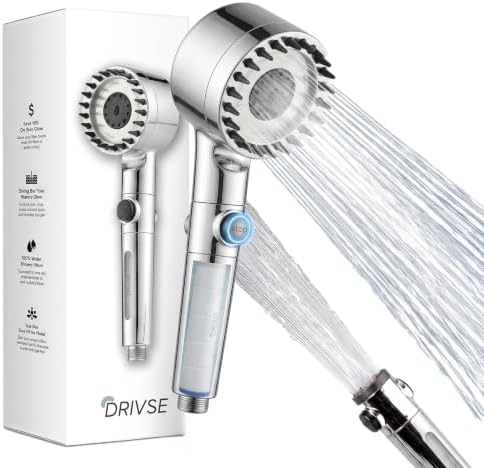 Drivse Silver Filtered Shower Head for Hard Water | Ion Drops | 3+1 Modes by Drivse