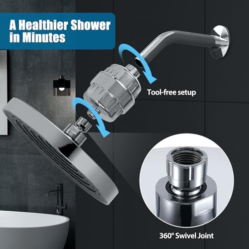 High Pressure Filtered Shower Head Combo with 15-Stage Water Softener Filter Cartridge, Effectively Removes Chlorine & Heavy Metals from Hard Water, Revitalizes Dry Skin and Adds Shine to Hair（Chorme） - Image 5