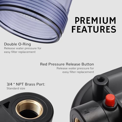Airthereal Whole House Water Filter Housing, Sediment Filter for Well and City Water, 20"x4.5" Sediment Water Filter Cartridges with 3/4" NPT Port, Pre-Filtration System Includes 1-Pack CTO Filter - Image 5