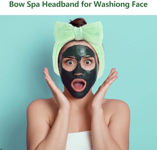 Ondder Green Spa Terry Cloth Skincare Headbands for Women - 8 Pcs Makeup Bow Hair Bands for Face Washing and Skin Care - Image 5