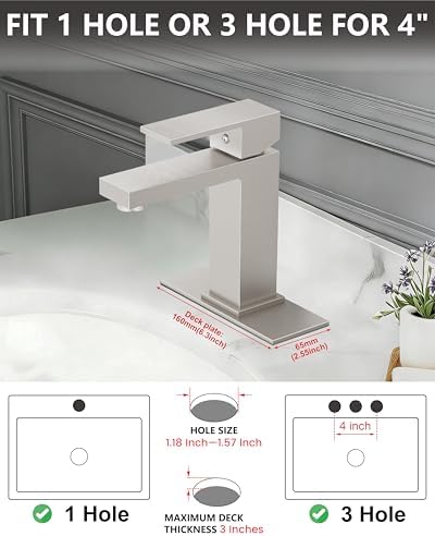 Midanya Bathroom Faucets 1 Hole Single Handle,Brushed Nickel - Image 3
