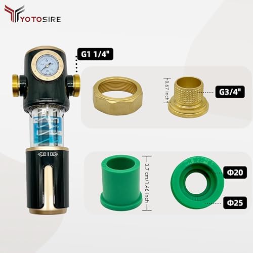 High Flow 40 Micron Spin Down Sediment Filter with Pressure Gauge, 3/4 Inch Brass NPT & PPR 20-25 Adapters, Rotatable Self-Cleaning Flush Scraper with Timer Mark, Includes 60cm Outlet Hose - Image 5
