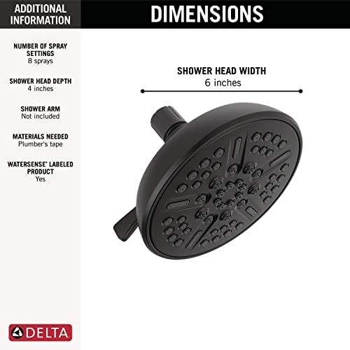 Delta Faucet 8-Spray Touch-Clean Matte Black Shower Head, Delta Shower Heads, Showerhead, Shower Head Black, 1.75 GPM Water Flow, Matte Black 75898CBL - Image 3