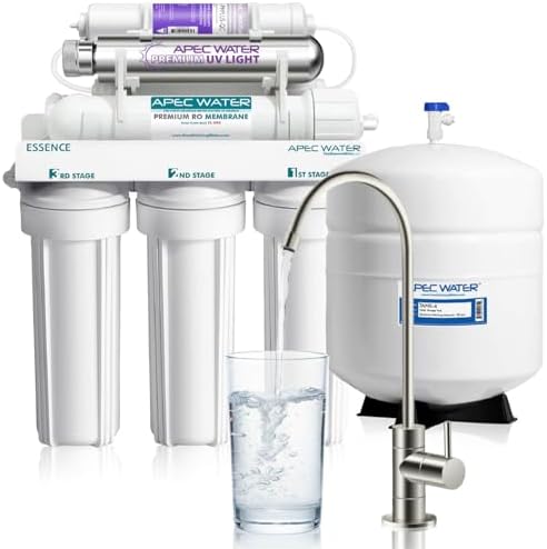 APEC Water WQA Certified 7-Stage Reverse Osmosis Drinking Water Filter System with Alkaline Mineral pH+ Remineralization and UV Water Filter, Ultra Safe Removes 1K+ Impurities, Brushed Nickel, 75 GPD by APECWaterSystems