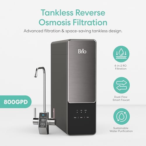 Brio AQUUS TROE800COL Reverse Osmosis Water Filtration System, 4-Stage Tankless RO Water Filter System for Under Sink, 800 GPD, 2:1 Pure to Drain, Reduces TDS, Smart Faucet, USA Support, Black/Silver - Image 2