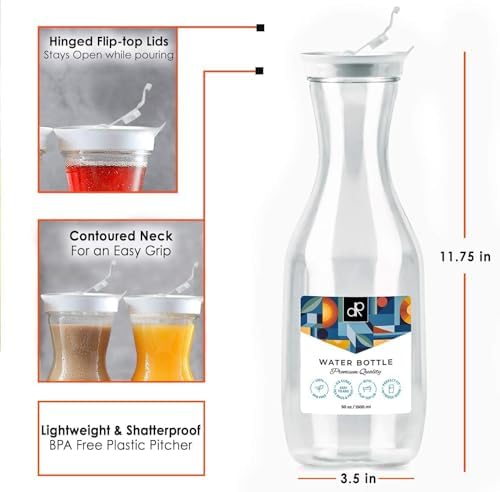 DecorRack 50 oz Water Carafe with Flip Top Lid, BPA-Free Plastic (6 Pack) - Image 2