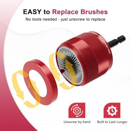 Copper Pipe Cleaner for Drill, Plumbing Tools Set 1/2" & 3/4" with 1/4" Hex Shank & 6 Brush Blades & 2 Pipe Brush, for Removing Rust, Stains & Paint from Copper & Metal Pipes, Red, Metal Cleaning Kit - Image 2