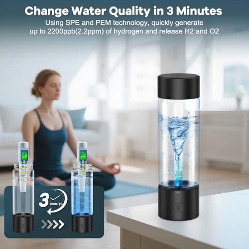 Hydrogen Water Bottle Generator, Portable SPE PEM Hydrogen Water Ionizer Machine, Rechargeable Hydrogen Water Maker for Home Office Travel Fitness Travel Home Office - Image 3