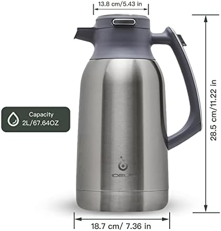 IDEUS Thermal Coffee Carafe 68oz, Beverage Dispenser Metallic - Image 6