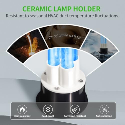 80W UV Light for HVAC Systems with 1 Spare Bulb, Ozone-Free Commercial/Whole House Duct UVC Lamp with Ceramic Base, Dual H-Tube 99.9% Efficiency with 253.7nm, for Hotel, Mall, School, Hospitals - Image 5