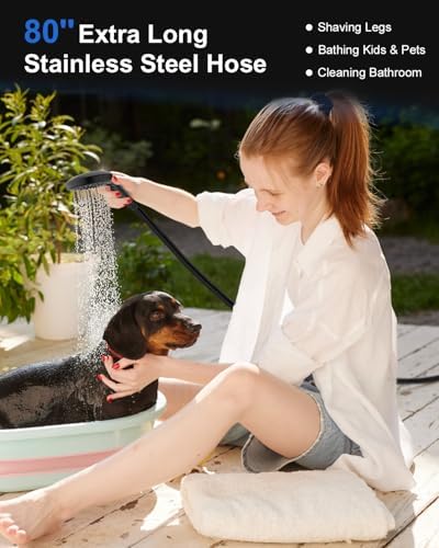 FASDUNT Shower Head with Handheld, High Pressure Showerhead with Hose Black - Image 3