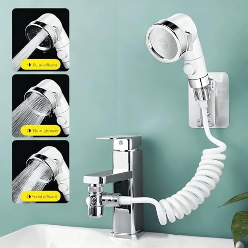 White Sink Faucet Sprayer Attachment - Salon Shampoo Bowl Spray Head, Pedicure Chair Shower Head With Stop Water-saving Function, Adjustable Handheld Sprayer for Salon & Spa Chairs - Image 3