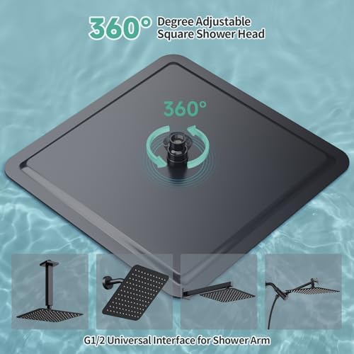 SR SUN RISE Luxury 16 Inch Extra Large Square Stainless Steel Shower Head High Pressure Rainfall Showerhead Ultra Thin Water Saving Matte Black 2.5 Gpm - Image 6