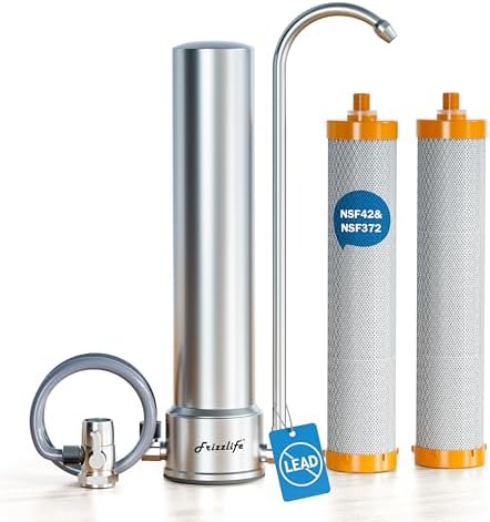 Frizzlife Water Filter for Sink Faucet, NSF 42&372 Certified 5-Stage Stainless Steel Countertop Water Filter System Reduces 99.99% Lead, Chlorine, Heavy Metals, 16000 Gallons (2 Filters) by FRIZZLIFE