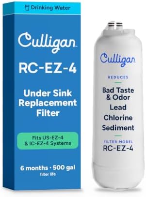 Culligan RC-EZ-4 Premium Water Filtration Replacement Cartridge for Under-Sink, Refrigerator, & RV Systems - EZ Change Water Filter System (500 Gallon Life) by CulliganWater