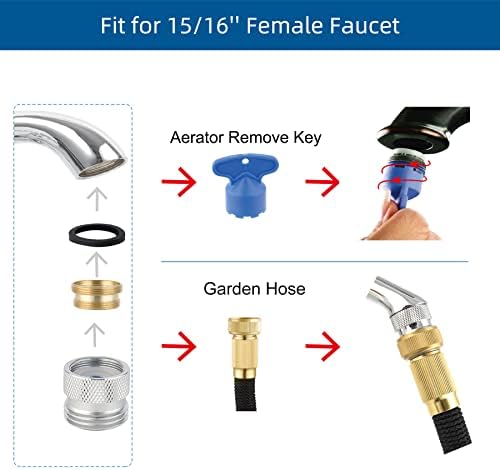 Hibbent Faucet to Garden Hose Adapter Kit, Female to Male Sink Brass Garden Hose Attachment with Washer & Aerator Key, Chrome - Image 4