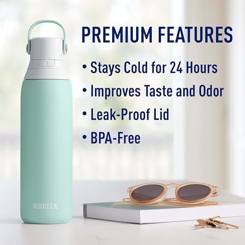 Brita Stainless Steel Premium Filtering Water Bottle, BPA-Free, Reusable, Insulated, Replaces 300 Plastic Water Bottles, Filter Lasts 2 Months or 40 Gallons, Includes 1 Filter, Glacier - 20 oz - Image 5