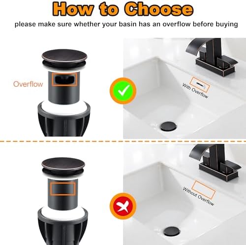 TIORIY Pop Up Bathroom Sink Drain - Bathroom Sink Stopper with Overflow for Faucet Vessel, Push Type Bathroom Sink Vanity Assembly with Strainer, Oil Rubbed Bronze - Image 3