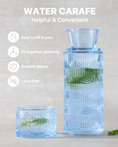 Bedside Water Carafe and Glass Set, 21.6oz, Mist Blue - Image 2