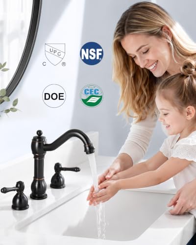 Aolemi Widespread Bathroom Sink Faucet 3 Hole Metal Lever Oil Rubbed Bronze - Image 4