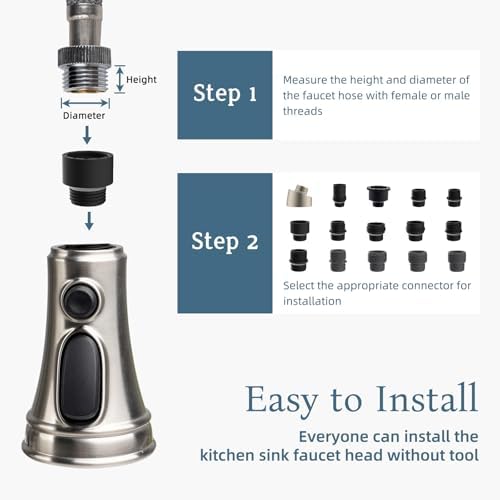 Universal Kitchen Faucet Head Replacement/3-Mode/15-Adapter, Brushed Nickel - Image 5