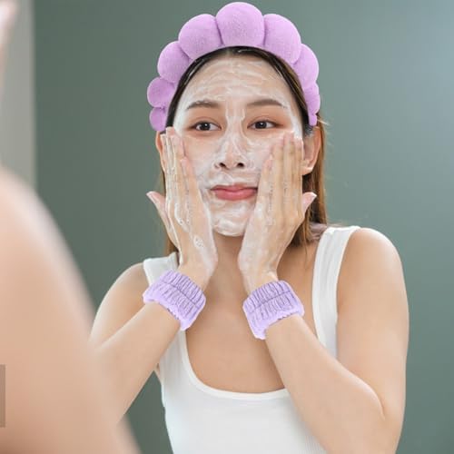 Purple Skincare Bubble headband and wristband set for Face Washing - Image 2